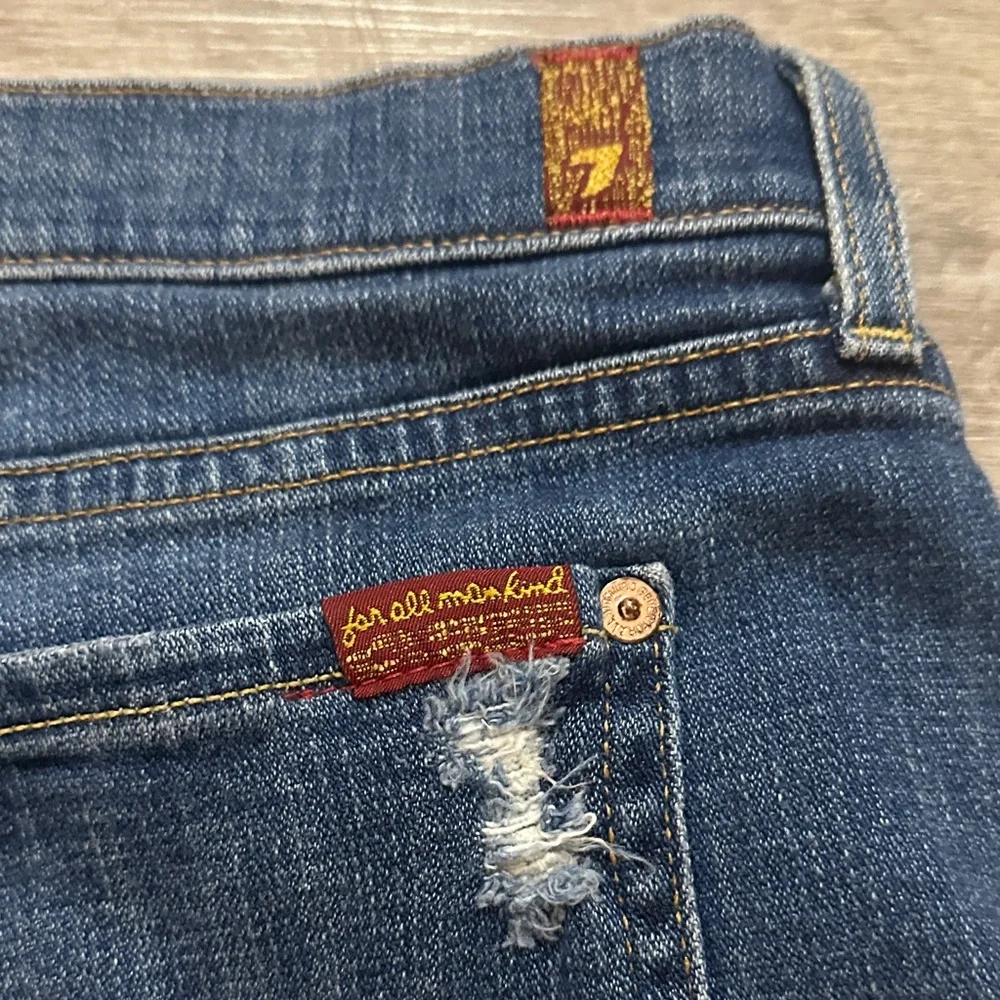 7 For All Mankind Dark Blue Distressed Jean Shorts - Picture 4 of 5